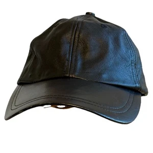 Black Leather Baseball Cap Lake of the Isles Hat Adult One Size Adjustable - Picture 1 of 7