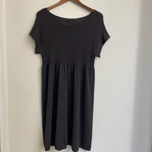 Eileen Fisher Sweater Dresses Womens XL Dark Gray Babydoll Ribbed Knit Wool Mini - Picture 1 of 14