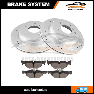 For BMW 328i xDrive 328xi 328i Rear Drill 2 Brake Rotors w/ 4 Ceramic Pads - Image 1 of 4