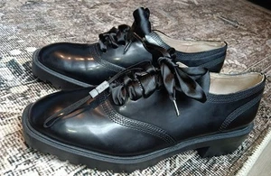 Zara Women's 7.5 38 Black Loafer Shoes Basic Collection Silk RIbbon Laces School - Picture 1 of 6