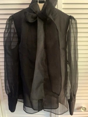 Blusa transparente de chifón negra Zara para mujer escote corbata talla mediana nueva con etiquetas Foto 1 de 4