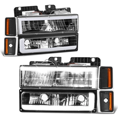 Fit 88-93 雪佛兰 C/K 1500-3500 C-LED DRL 车头灯+信号+琥珀色转角灯 黑色 — 第 1/4 张图片
