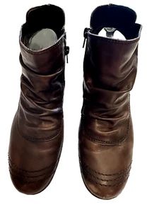 Rieker Ankle Boots Women's SZ 9  Brown Leather Studded Heel Slouch Zip Booties - Picture 1 of 8