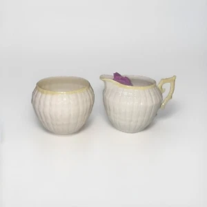 Crema y azucarero vintage Belleek patrón de limpieza 6ª marca verde - Imagen 1 de 8