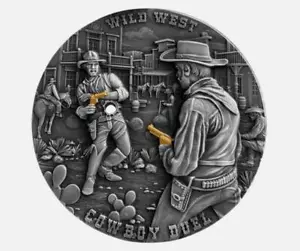 2024 Cameroon Wild West Cowboy Duel 2 oz Antique Finish Silver Coin - Picture 1 of 4