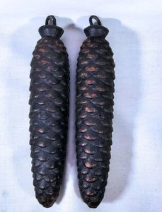 2 Vintage Pine Cuckoo Clock Weights #44 Cast Iron 8 inches-5.2 lbs. combined - Picture 1 of 3