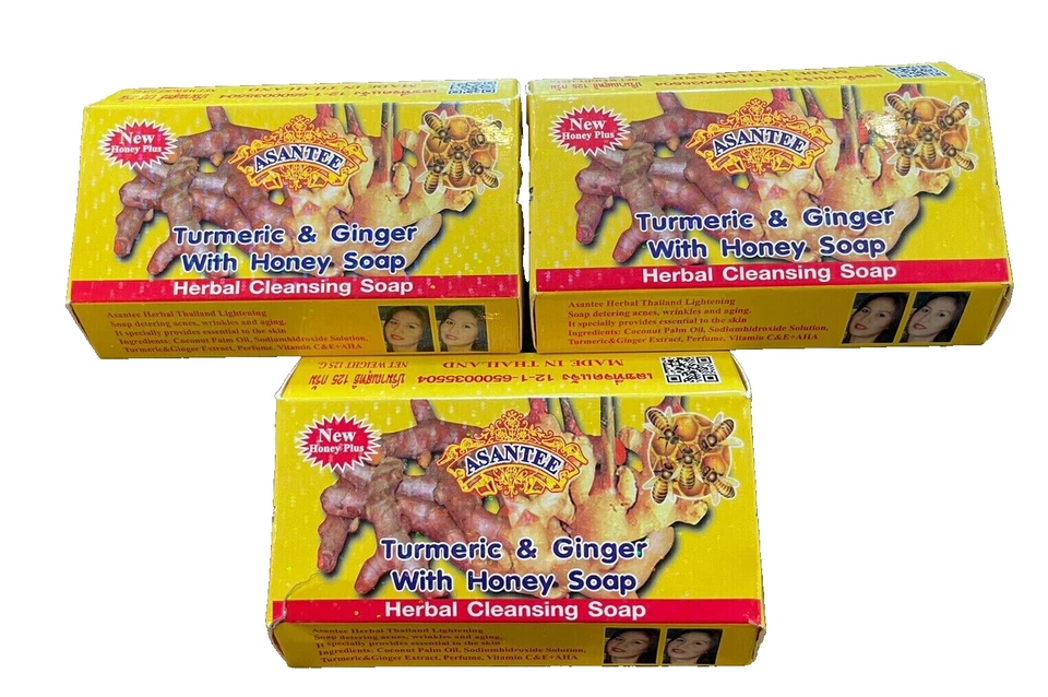 ASANTEE Turmeric & Ginger Natural Herbal Skin lightening Soap - 3 x 125g Bars