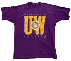 Vintage 1988 UW University Of Washington Huskies LOGO CREST Purple Yellow XL - Picture 1 of 9