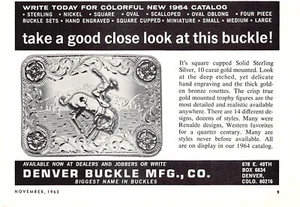 Denver Hebilla Mfg Co Cuadrado Ahuecado Sólido Oro Esterlina y 10k De Colección Mag Print Anuncio - Imagen 1 de 1