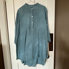 Dreams Brand Linen Long Shirt Women Blue Green/ Green Grey Size UK16