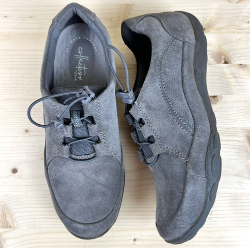 Scarpe da collezione Clarks donna 8M grigio pelle scamosciata bungee slip on Haley Rhea donna