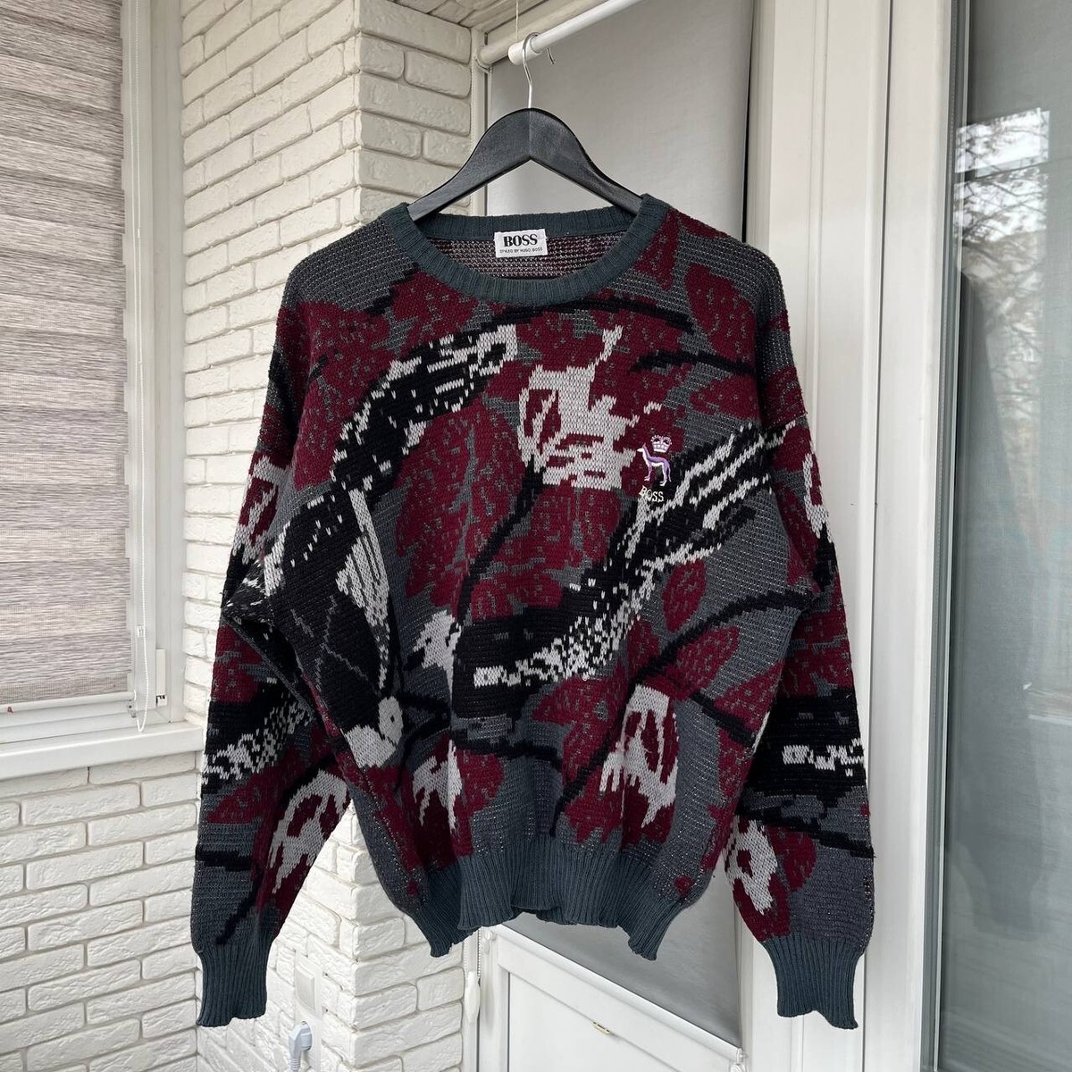 90s HUGO BOSS イタリア製 アルパカ混リブ編みニットポロ ユーロ古着