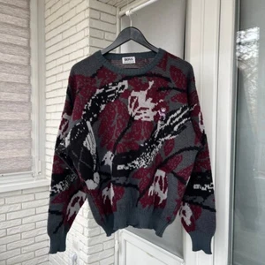 Hugo Boss Vintage 90s Multicolor Floral Pattern Sweater Laine Wool Size 52 M - Picture 1 of 14