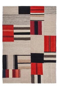 Wolle Teppich Kurzflor Muster Beige Rot Stilvoll Wohnzimmer Weich80x150 cm - Bild 1 von 5