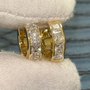 2,80 ctw Princess Cut Moissanit Creolen Huggies - 925 Silber Gold - Bild 1 von 11