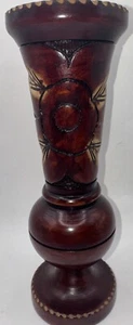 Vintage Hand Turned Carved Wooden Etched Floral Vase Bohemian 10 Inches - Picture 1 of 11