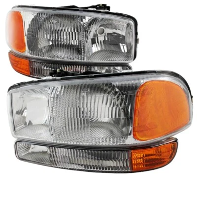 FOR 01-06 GMC Yukon 02-06 GMC Sierra Factory Style Headlight +Turn Signal Amber - Image 1 of 3