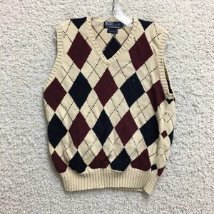 Polo Ralph Lauren Gilet Maglione Piccolo Adulto Beige Argyle Scollo V Senza Maniche Uomo S - Foto 1 di 7