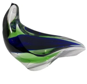 EXBOR Vtg MCM Czech Bohemian Glass 8” Pheasant Figure-Cobalt Blue & Green - Picture 1 of 9