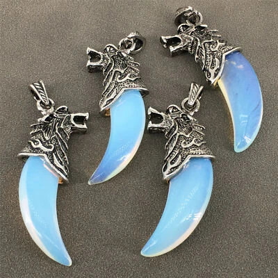 10pcs Opal Stone Wolf Tooth Pendant Necklace Wholesale Amulet Luck - Image 1 of 4