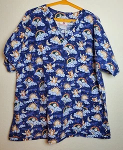 Women's Medical Nurse Scrub Top XL Funny Humorous Star Moon Sun Memes - Picture 1 of 5