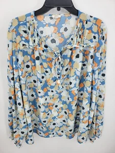 Joie Top Womens XXL Blue Floral Balloon Sleeve Flowy Boho Peasant Popover Blouse - Picture 1 of 9
