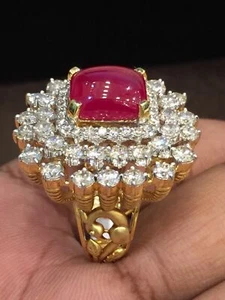 11,38 Cts tondo brillante taglio diamanti Anello cocktail Rubino in 585 14K oro - Foto 1 di 12