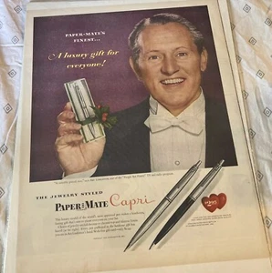 1955 PaperMate Capri Pen Set featuring Art Linkletter Vintage PRINT AD - Picture 1 of 4