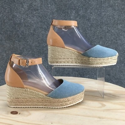 Nine West Sandals Womens 7.5 M Ariela Espadrille Ankle Strap Blue Wedge Heels - Image 1 of 4