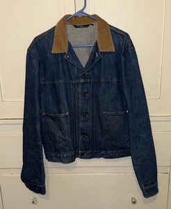 Vtg 80s Ralph Lauren Mens L Spell Out Corduroy Collar Denim Trucker Jacket USA - Picture 1 of 5