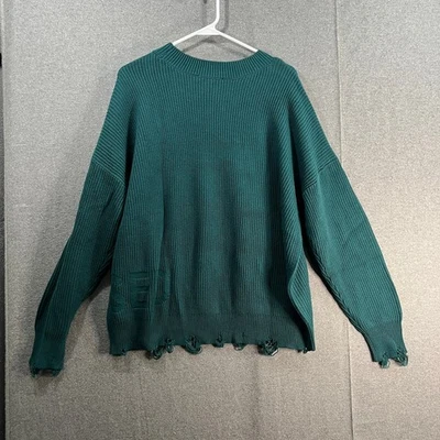 Suéter Peace Love World Destructed Affirmation verde azulado profundo talla mediana Foto 1 de 4