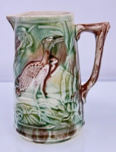 Antique Majolica Pitcher ~ Heron Crane with Lily 1880's Victorian Era - Picture 1 of 9