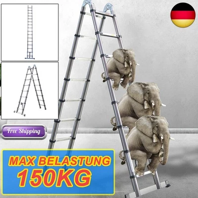 Teleskopleiter ausziehbar 2m-6m Anlege Edelstah Klappleiter 150kg Belastbarkeit - Bild 1 von 4
