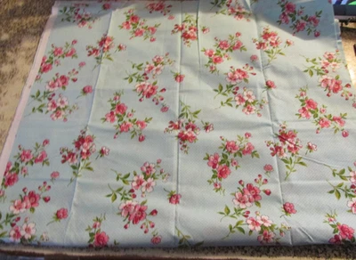 28" x 44" Quilt Sewing Fabric Waverly Inspirations Lt. Blue Pink Flowers - Image 1 of 4