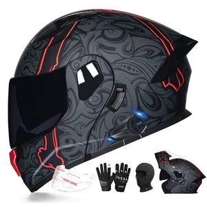 DOT Bluetooth Modular Motorcycle Helmet,Flip Up Full Face Integrated Helmet B02 - Foto 1 di 13