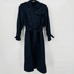 Burberrys Blue Nova Check Belted Double Breasted Trench Coat Size 12P MINT - Picture 1 of 12