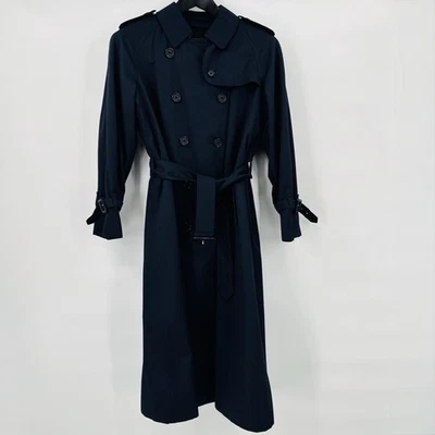 Burberrys Blue Nova Check Belted Double Breasted Trench Coat Size 12P MINT - Image 1 of 4