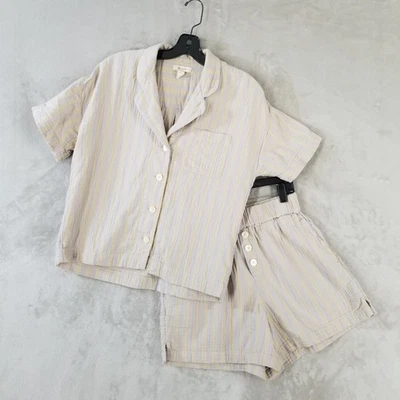 Conjunto de pijama Madewell para mujer S a rayas 100 % algodón pantalones cortos con botones ropa de salón Foto 1 de 4