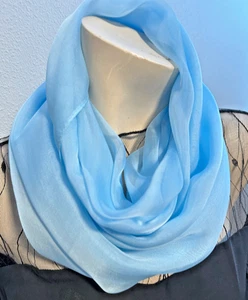 New Vintage 39 x 69 Inch Large, Powder Blue, Sheer Rectangle Scarf - Silk- VS-49 - Picture 1 of 9