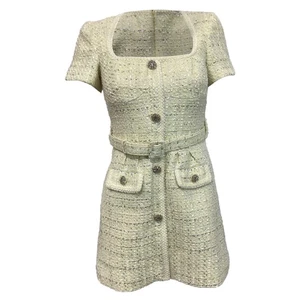 Self-Portrait Tweed-Minikleid mit Gürtel Polyester Damen gelb UK Größe 8 - Bild 1 von 6