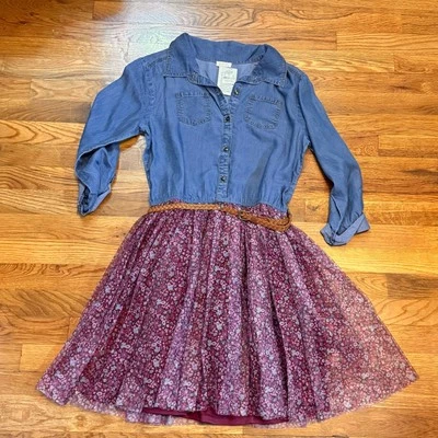 Vestido midi de tul de malla de manga larga floral borgoña de mezclilla para niñas Zenzi XXL 16 18 Foto 1 de 4