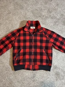 Giacca Vintage LL Bean Flanella Bufalo Fleece Taglia Large Rosso Nero YKK Zip - Foto 1 di 24