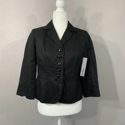 NUEVO CON ETIQUETAS Chaqueta Blazer Ann Taylor Para Mujer Negra Pequeña Mezcla de Lino Manga Dividida 3/4 Foto 1 de 4