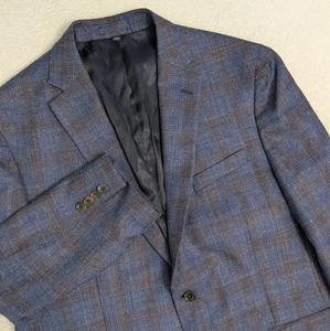 Jos A Bank Reserve Sport Coat 43R Tailor Blue Plaid Lanificio Di Pray Silk Linen - Picture 1 of 11