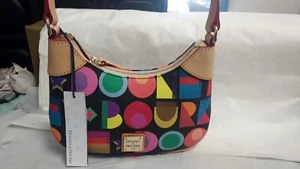 Dooney Bourke Art Deco Luna Small Shoulder Hobo Bag Black Multicolor New - Picture 1 of 7