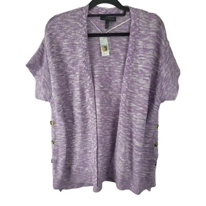 Lane Bryant Cardigan 14/16 Womens Plus Size Purple White Short Sleeve Button NWT - Picture 1 of 5
