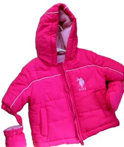 Polo Lauren Pink Quilted Lined Jacket Hooded w/ Mittens Infant Sz. 0-9 M - Picture 1 of 7