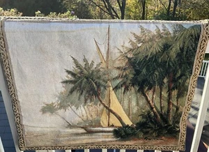 Leaving Out Sailboat Palm Trees Tapestry Wall Hanging 41x34” Art Fronckowiak USA - Picture 1 of 9
