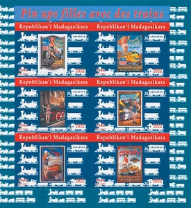 Madagascar 2022 MNH Trains Stamps Pin-Up Girls Pin-Ups Railways Rail 6v IMPF M/S - Picture 1 of 1
