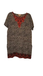 Anthropologie Kachel 100% Silk Cap Sleeve Black Red Print Dress Size 12 Pockets - Picture 1 of 9